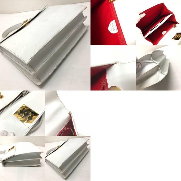 CELINE Chain Lock Leather Tote Bag Hand Bag White - Picture 8 of 12